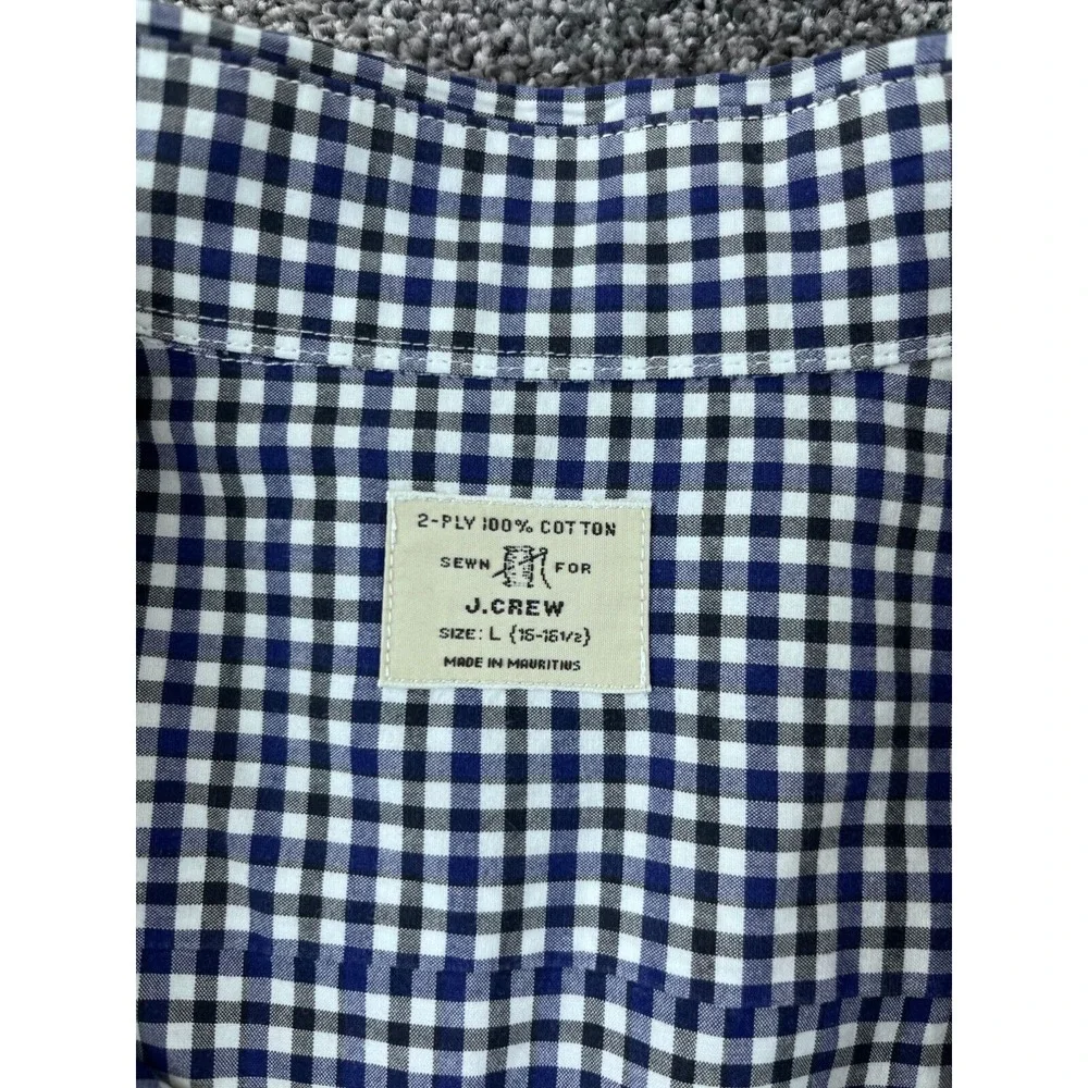 J.Crew Mens Blue & White‎ Gingham Long Sleeve Cotton Shirt Size L Blue White